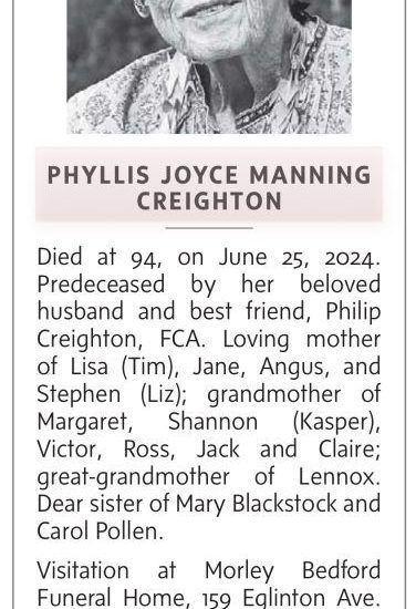 In Memoriam: Phyllis Joyce Manning Creighton