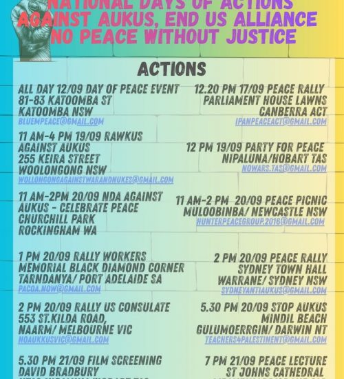 Australia: National Days of Actions Against AUKUS, End US Allianace, No Peace Without Justice
