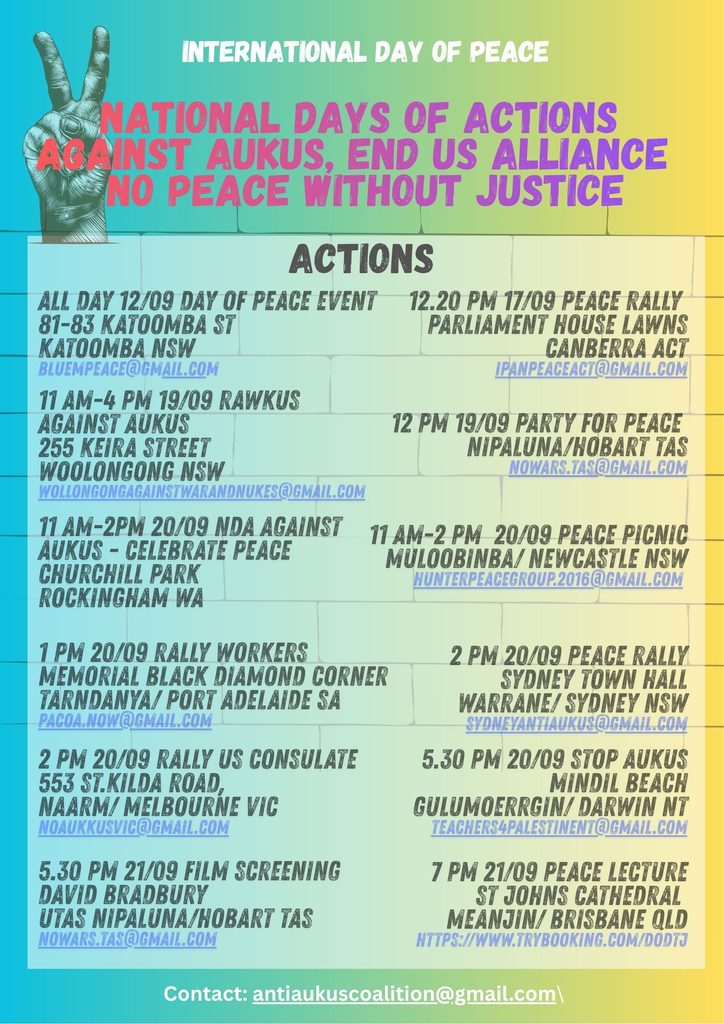 Australia: National Days of Actions Against AUKUS, End US Allianace, No Peace Without Justice